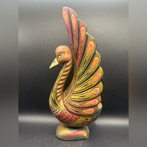 Obando Handmade Painted Folk Art Bird Figure, Carved Wood Peacock Figurine Decor